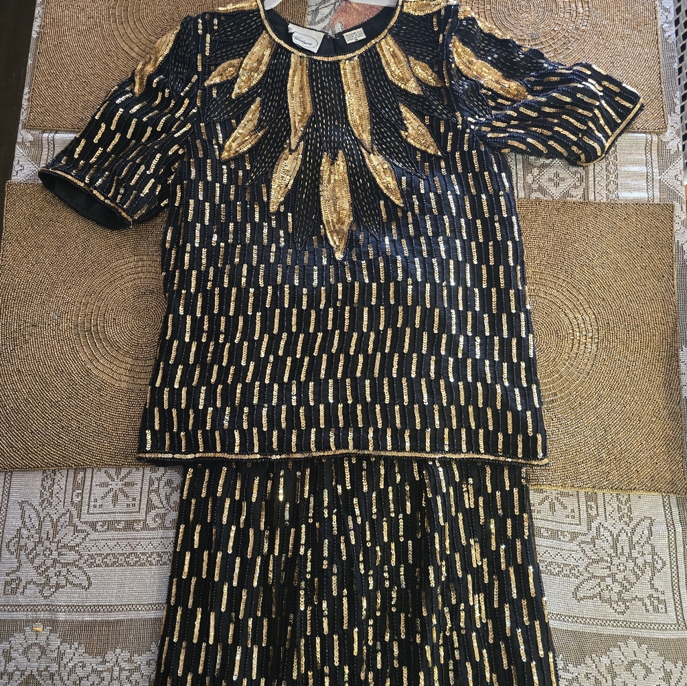 Women's Vintage Sequin Blouse and Skirt Size Medium